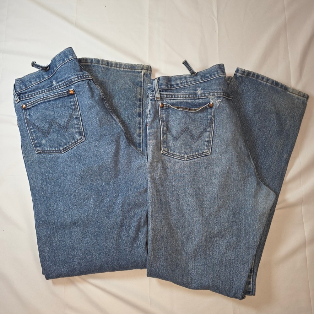 Lot of 2 Wrangler Cowboy‎ Cut 13MWZGK Mens Jeans 36x34 Blue Straight Leg Denim
